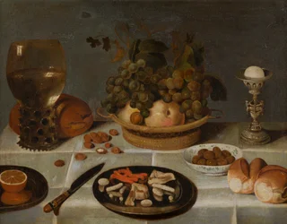 Still Life with Roemer and Fruit Basket on Table